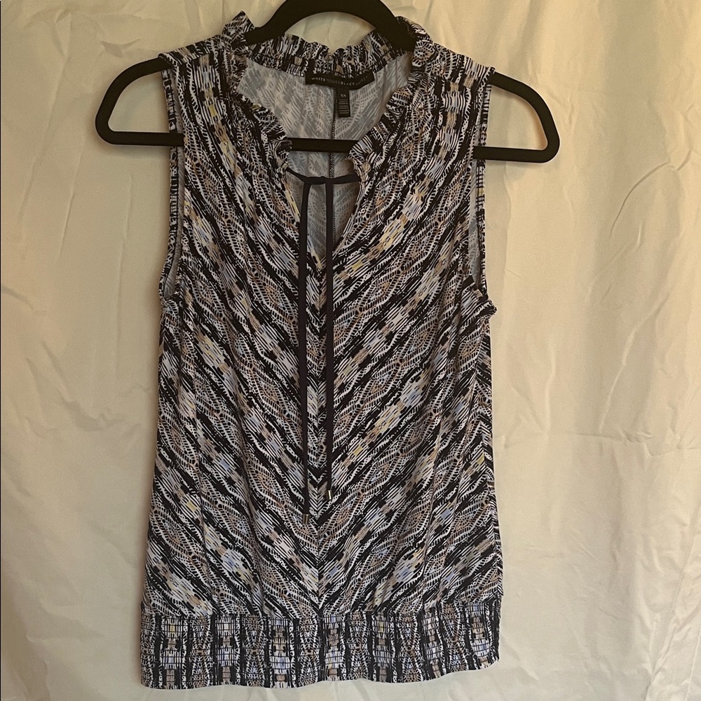White House Black Market Navy and White Patterned Blouse